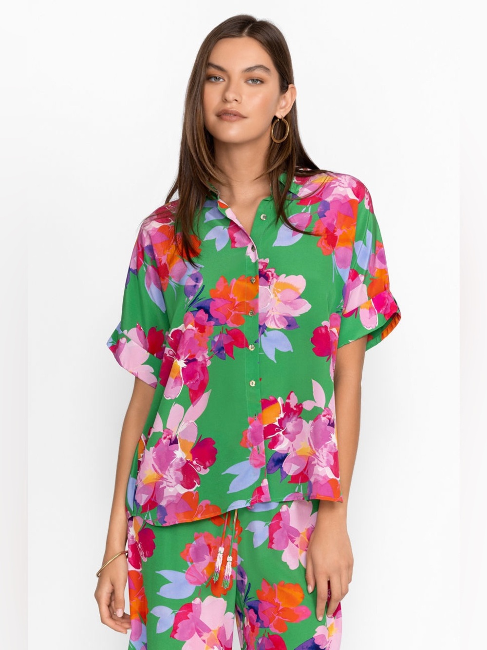 JOHNNY WAS Nadine Silk Shirt Size L